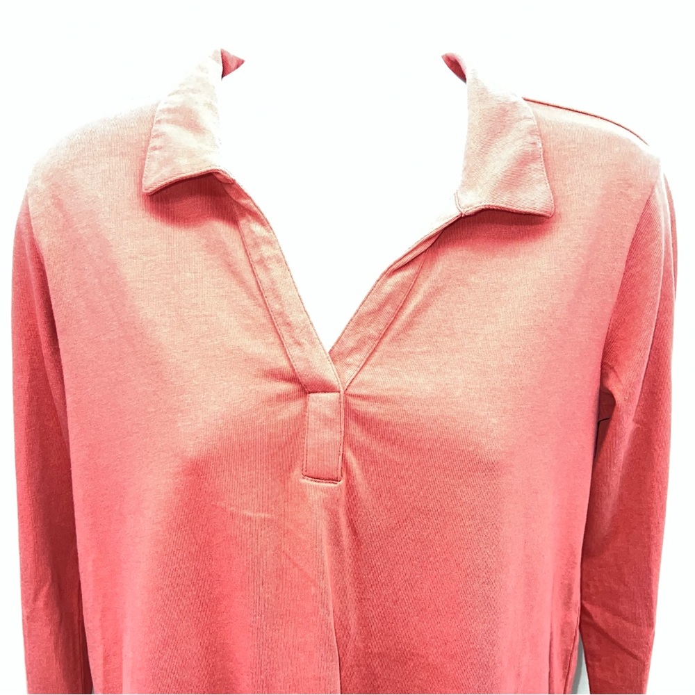Talbots Red Long Sleeve Open V-Neck Jersey Knit Popover Henley Top Salmon-Size P - Picture 2 of 9